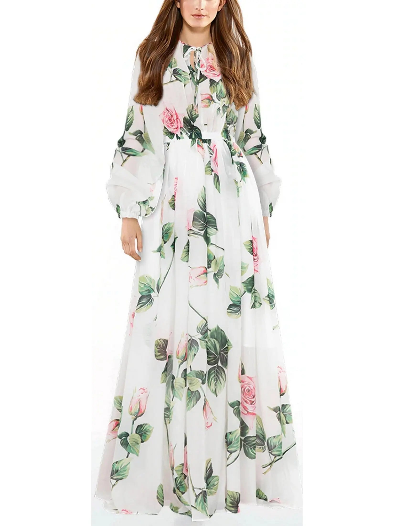 Tropical Rose Print Chiffon Maxi Dress - Branna Couture