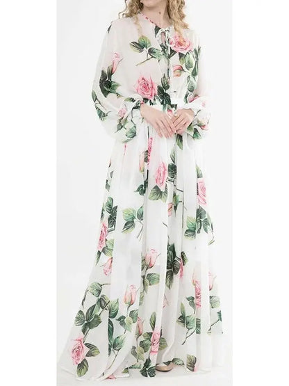 Tropical Rose Print Chiffon Maxi Dress - Branna Couture