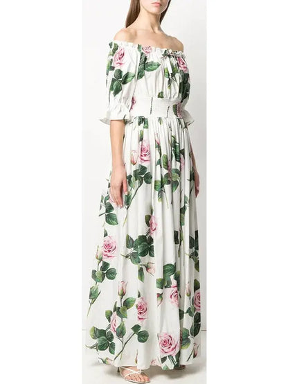 Tropical Rose Print Dress - Branna Couture