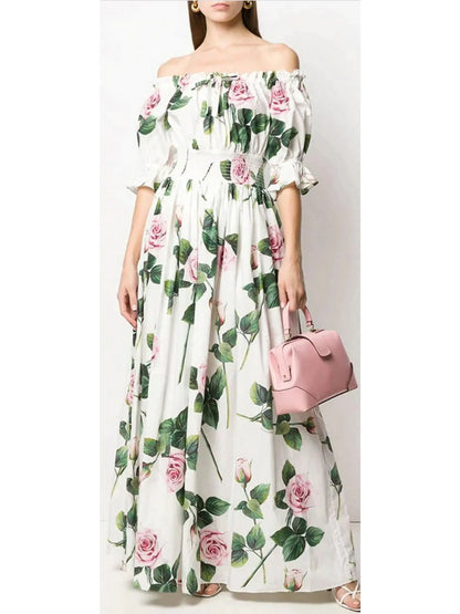 Tropical Rose Print Dress - Branna Couture