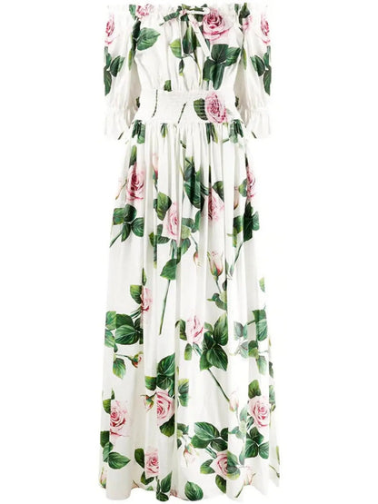 Tropical Rose Print Dress - Branna Couture