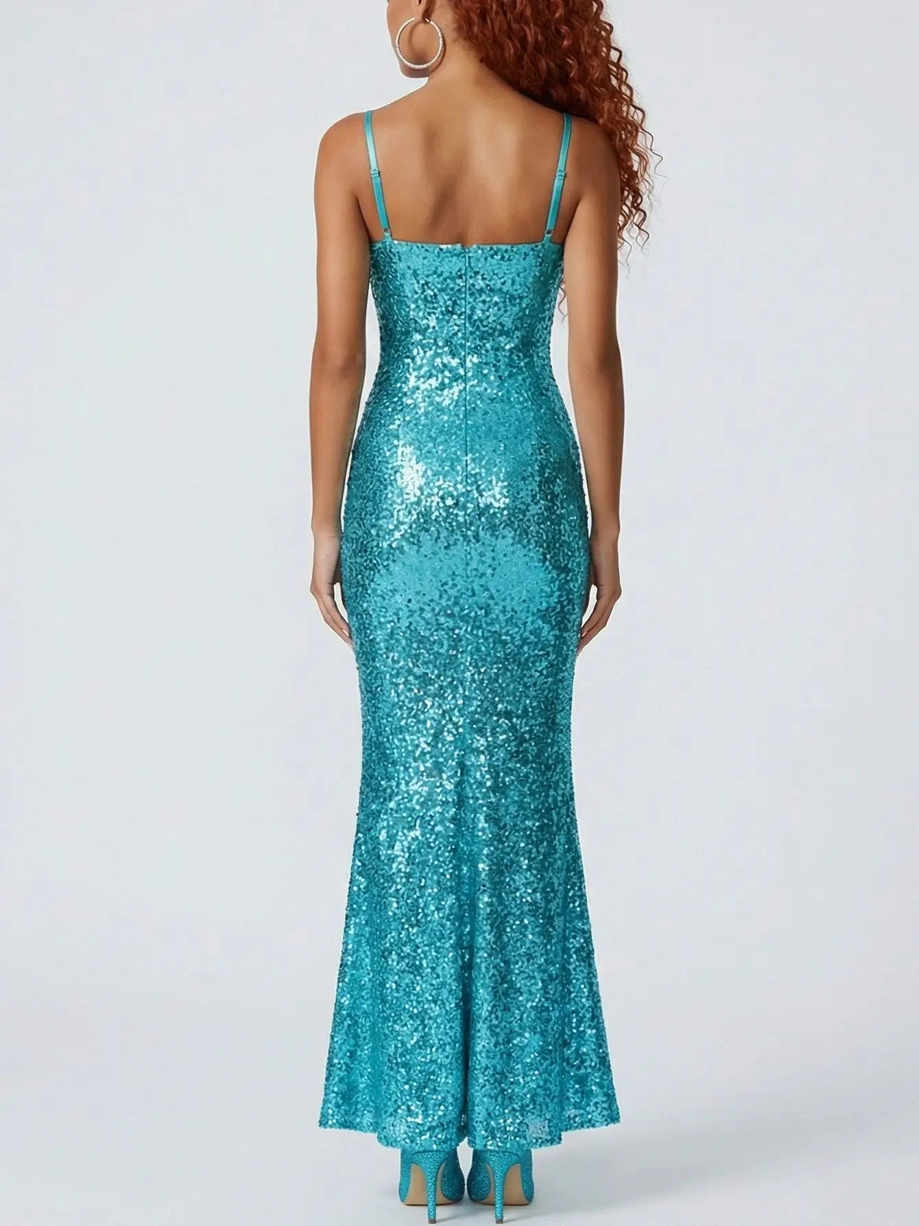 Turquoise Sequin Corset Maxi Dress - Dresses