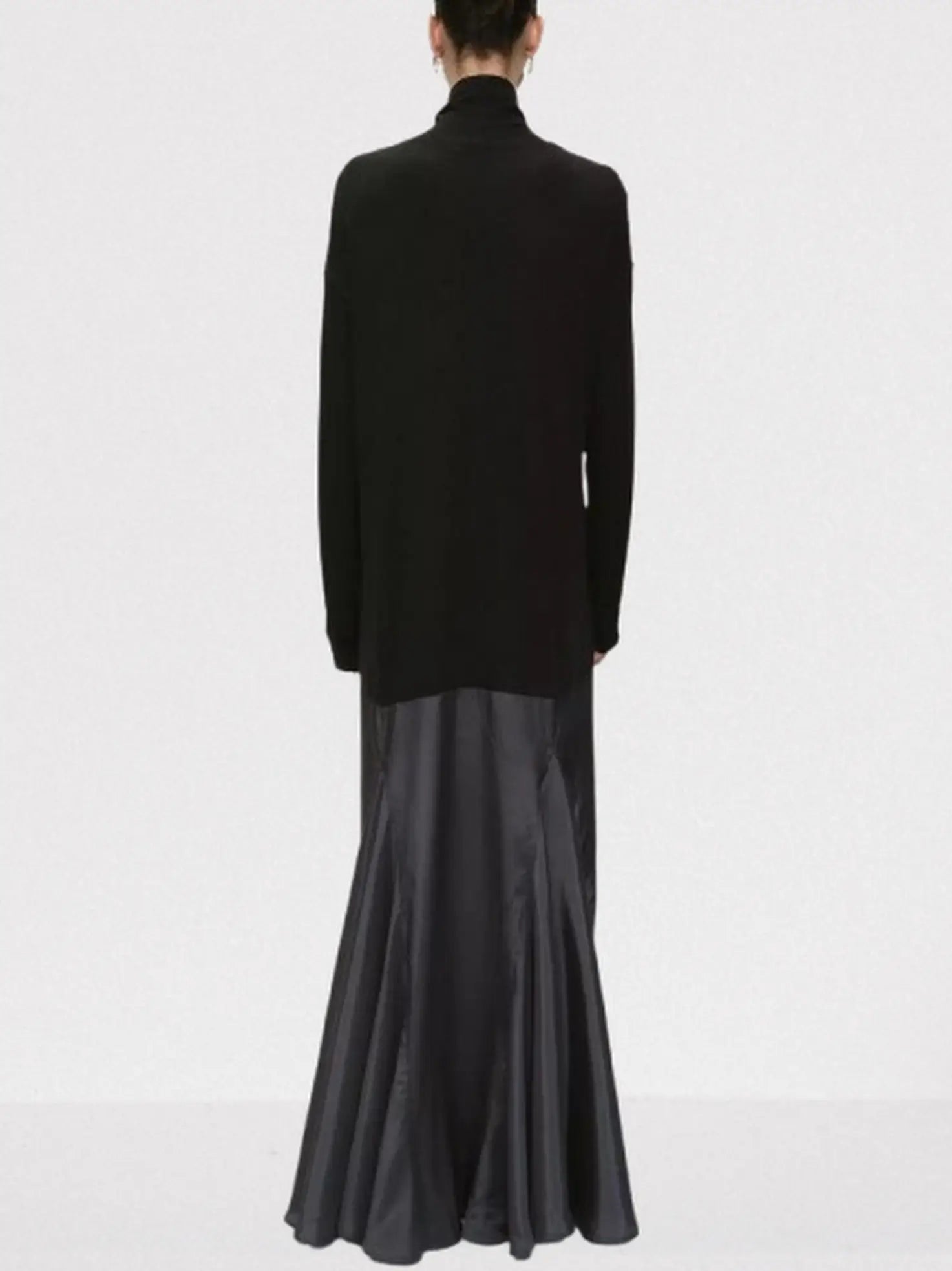 Turtleneck Jersey and Satin Flared Maxi Dress - Dresses