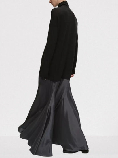 Turtleneck Jersey and Satin Flared Maxi Dress - Dresses