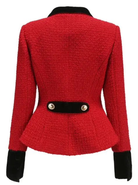 Tweed Blazer and Skirt Set in Red with Black Trim - Branna Couture