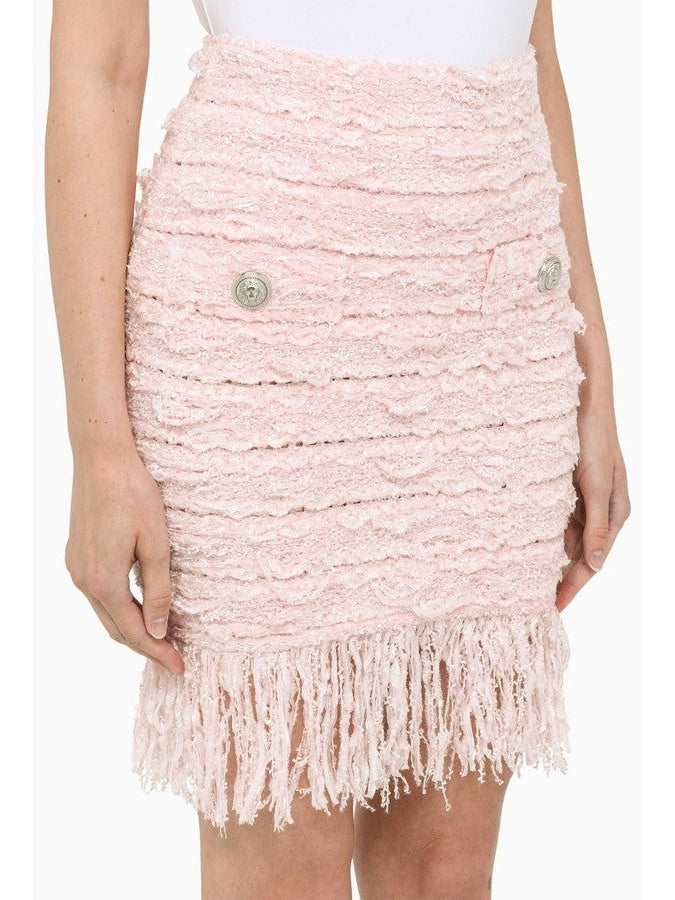 Tweed Fringe Skirt, Light Pink - Branna Couture