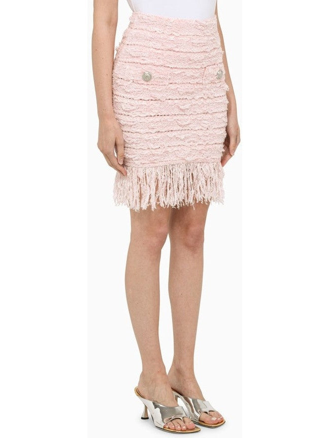 Tweed Fringe Skirt, Light Pink - Branna Couture