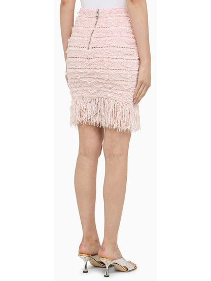 Tweed Fringe Skirt, Light Pink - Branna Couture