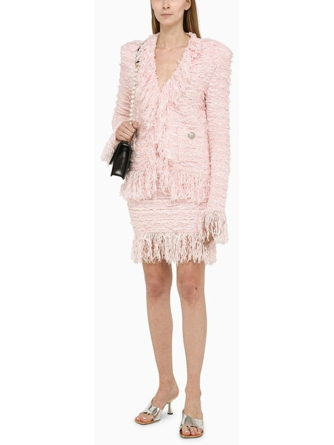 Tweed Fringe Skirt, Light Pink - Branna Couture