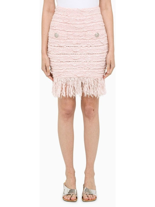 Tweed Fringe Skirt, Light Pink - Branna Couture