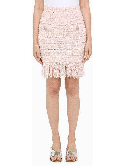 Tweed Fringe Skirt, Light Pink - Branna Couture