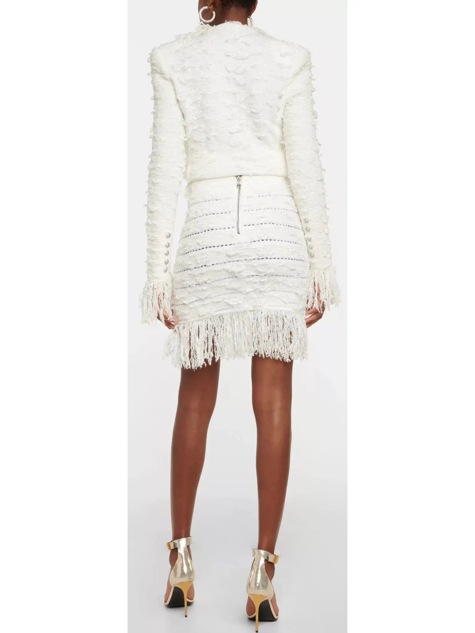 Tweed Fringe Skirt, White - Branna Couture