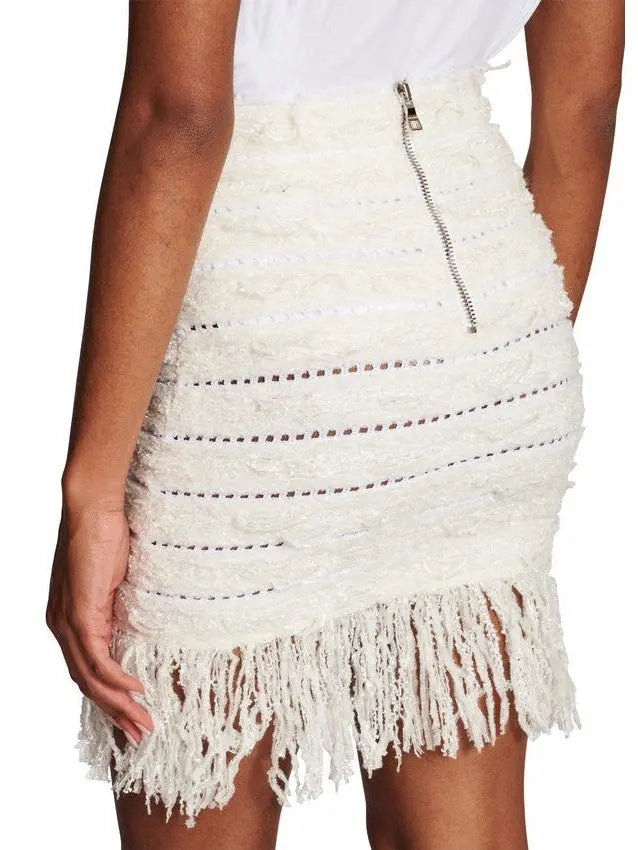 Tweed Fringe Skirt, White - Branna Couture