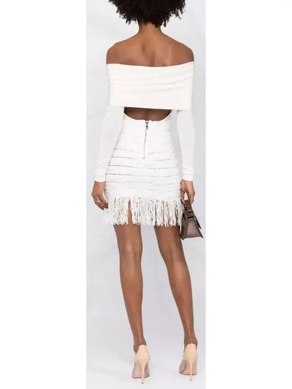 Tweed Fringe Skirt, White - Branna Couture