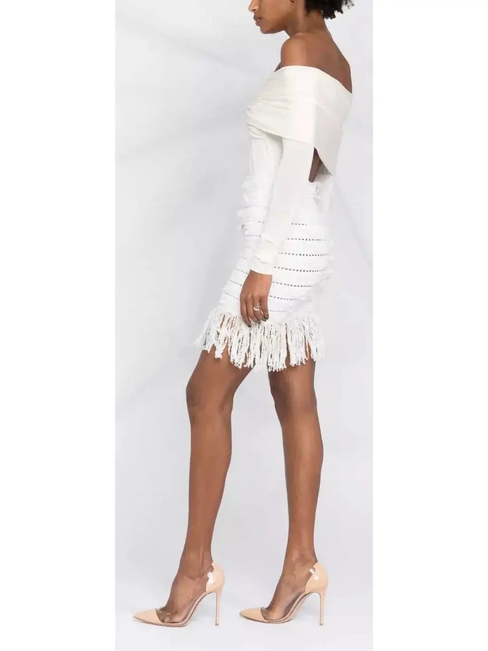 Tweed Fringe Skirt, White - Branna Couture