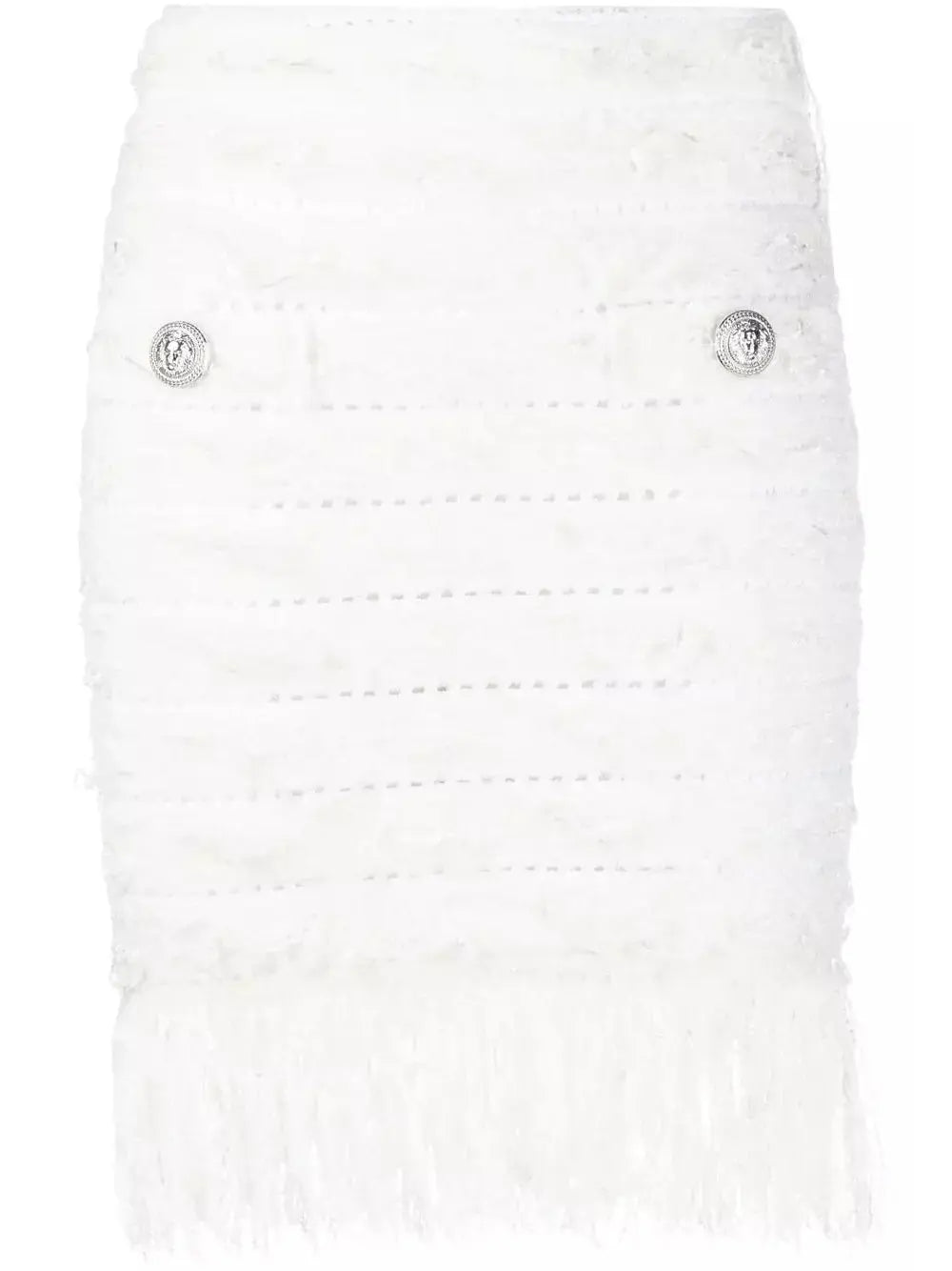 Tweed Fringe Skirt, White - Branna Couture