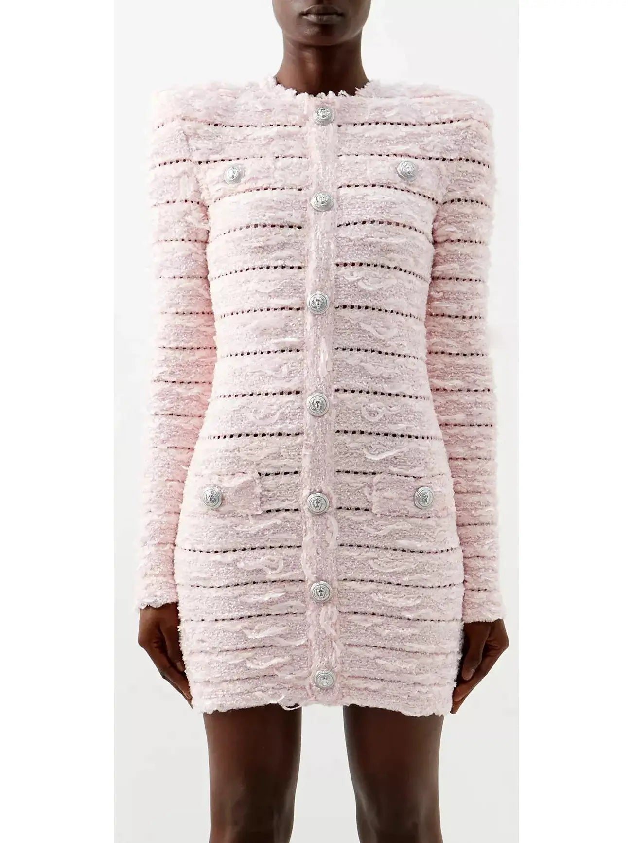 Tweed Knit Mini Dress, Light Pink - Branna Couture