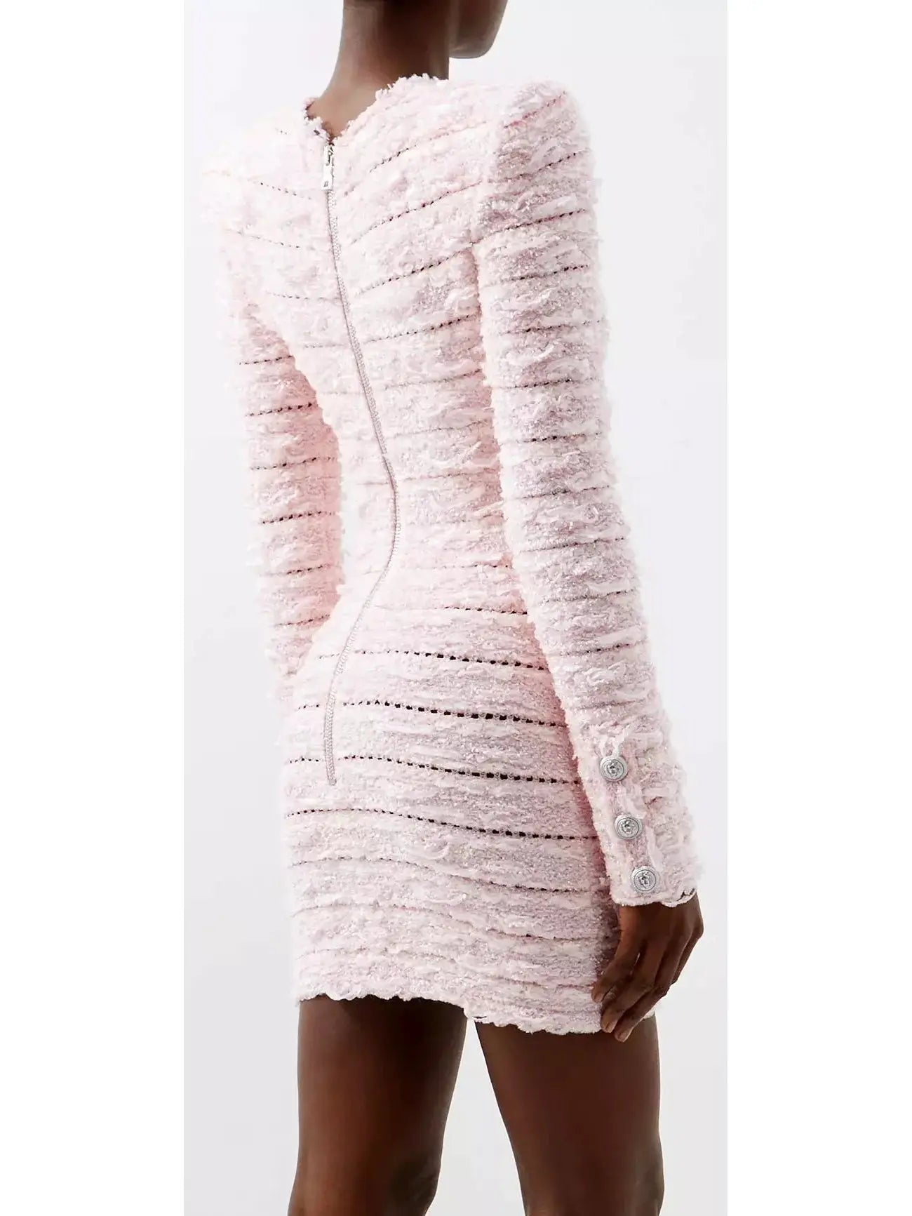 Tweed Knit Mini Dress, Light Pink - Branna Couture