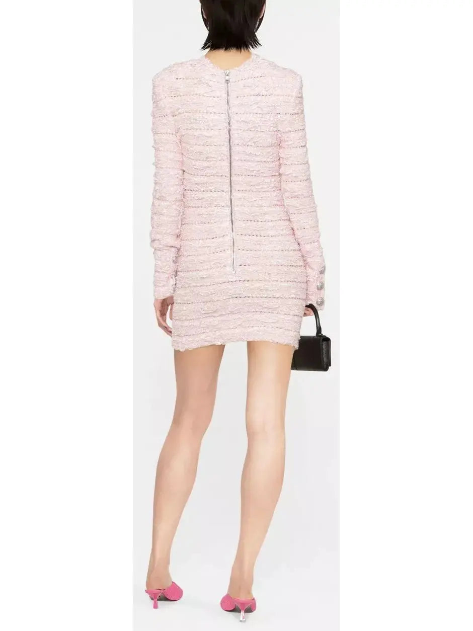 Tweed Knit Mini Dress, Light Pink - Branna Couture