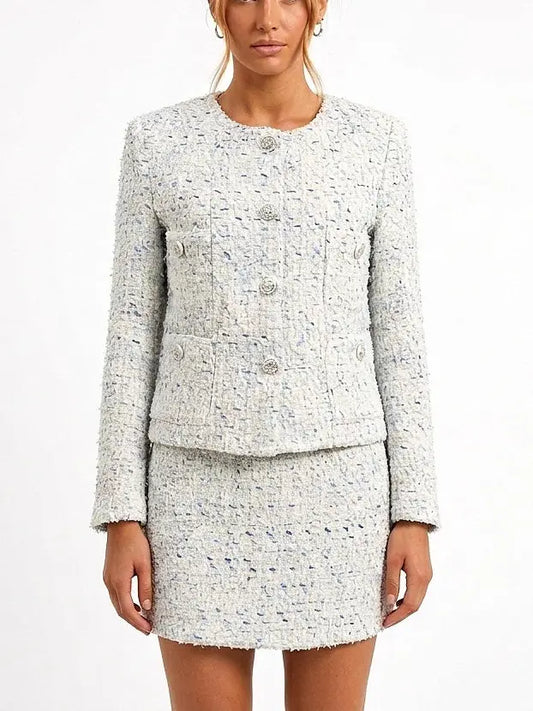 Tweed Button Front Jacket and Mini Dress Set - Small - Suits & Sets