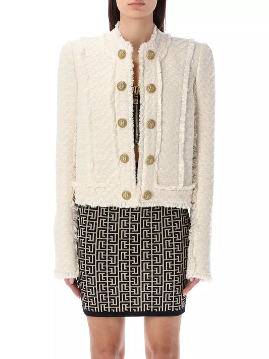 Tweed Fringed-Trim Buttoned Jacket - Branna Couture