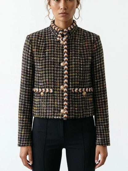 Tweed Jacket with Beaded Trim and Jewel Buttons - Small - Jackets