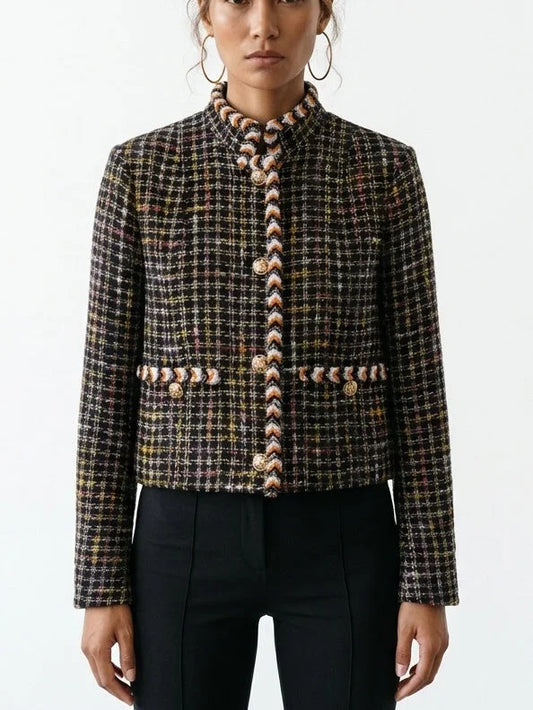 Tweed Jacket with Beaded Trim and Jewel Buttons - Small - Jackets