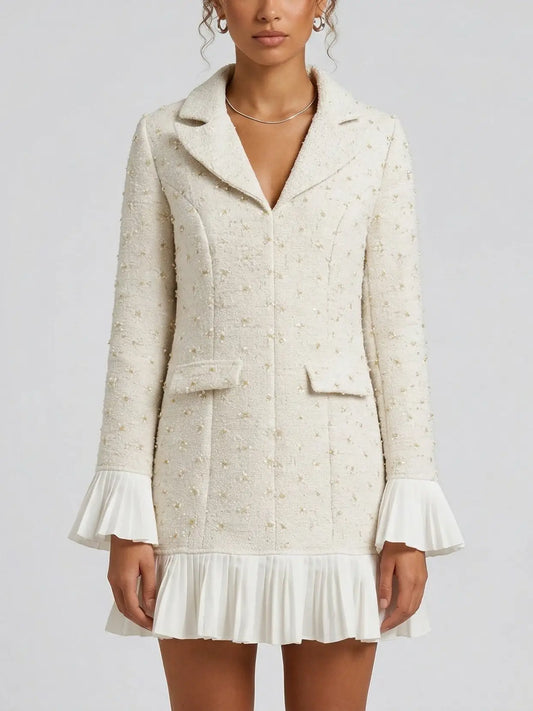 Tweed Pleated-Trim Blazer-Style Mini Dress - Small - Dresses