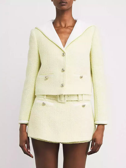 Tweed Sailor Jacket and Skort Set in Pale Yellow - Small - Suits & Sets