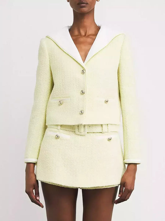 Tweed Sailor Jacket and Skort Set in Pale Yellow - Small - Suits & Sets