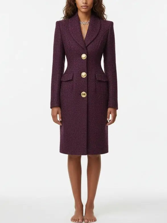 Tweed Tailored Coat with Gold Buttons - S - Coats