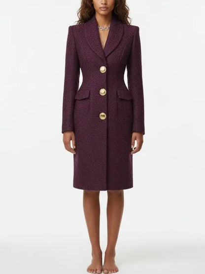 Tweed Tailored Coat with Gold Buttons - S - Coats