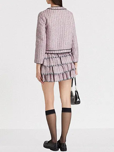 Tweed Jacket and Tiered Short Tweed Skirt - Suits & Sets