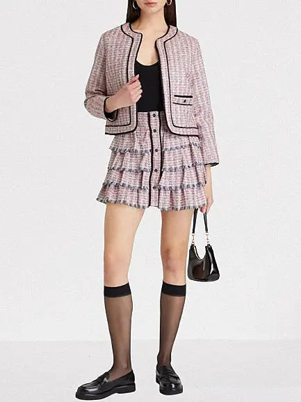 Tweed Jacket and Tiered Short Tweed Skirt - Suits & Sets