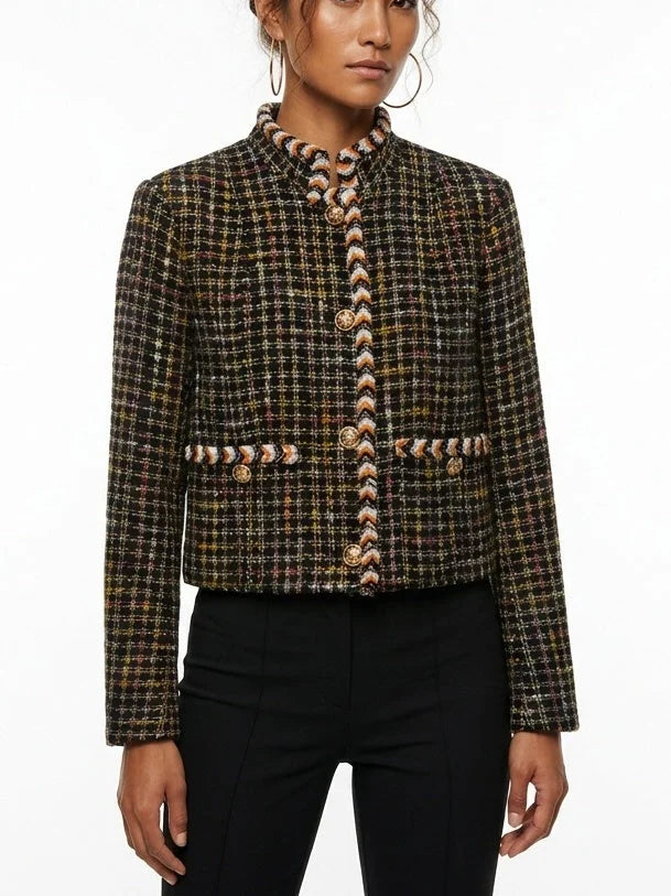 Tweed Jacket with Beaded Trim and Jewel Buttons - Jackets