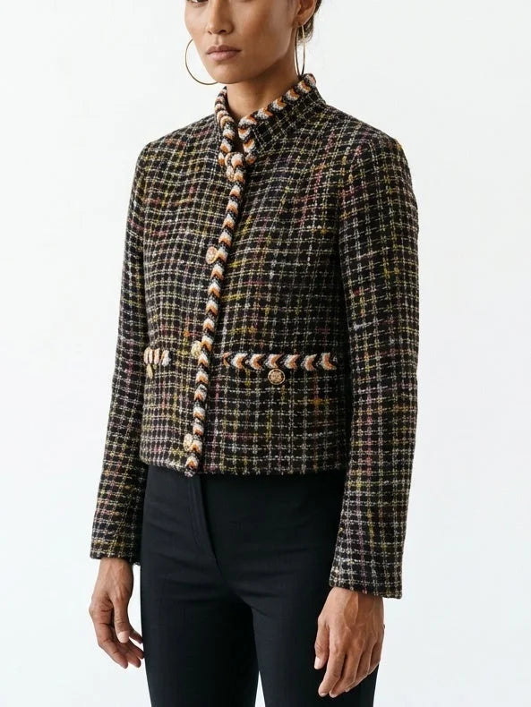 Tweed Jacket with Beaded Trim and Jewel Buttons - Jackets