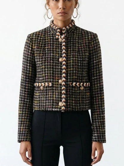 Tweed Jacket with Beaded Trim and Jewel Buttons - Jackets
