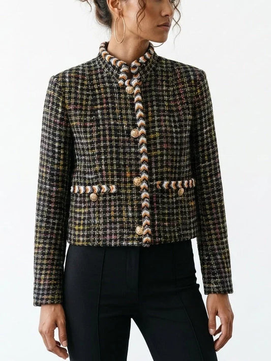 Tweed Jacket with Beaded Trim and Jewel Buttons - Jackets