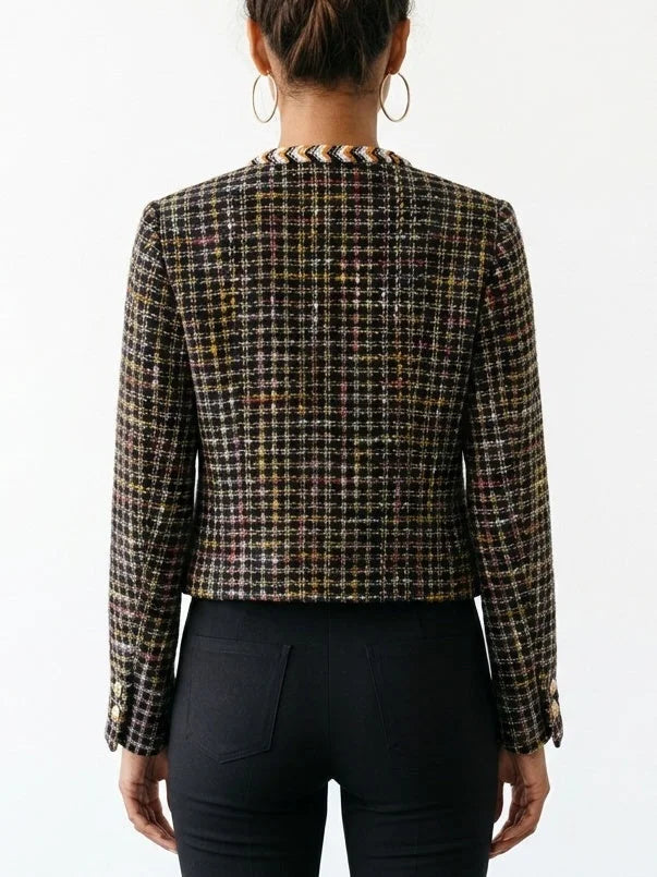 Tweed Jacket with Beaded Trim and Jewel Buttons - Jackets