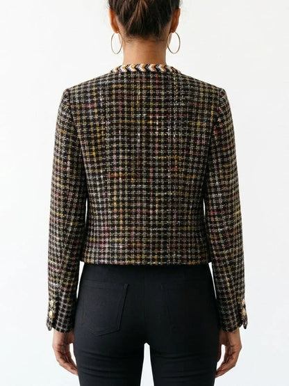 Tweed Jacket with Beaded Trim and Jewel Buttons - Jackets