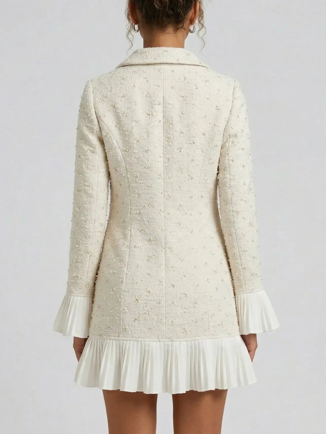 Tweed Pleated-Trim Blazer-Style Mini Dress - Dresses