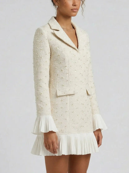 Tweed Pleated-Trim Blazer-Style Mini Dress - Dresses