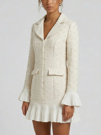 Tweed Pleated-Trim Blazer-Style Mini Dress - Dresses