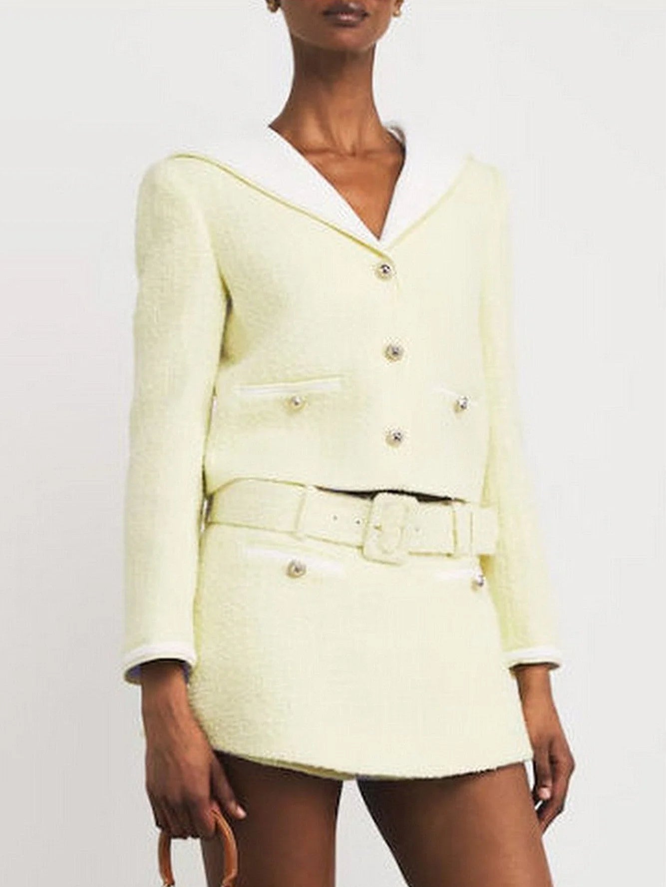 Tweed Sailor Jacket and Skort Set in Pale Yellow - Suits & Sets