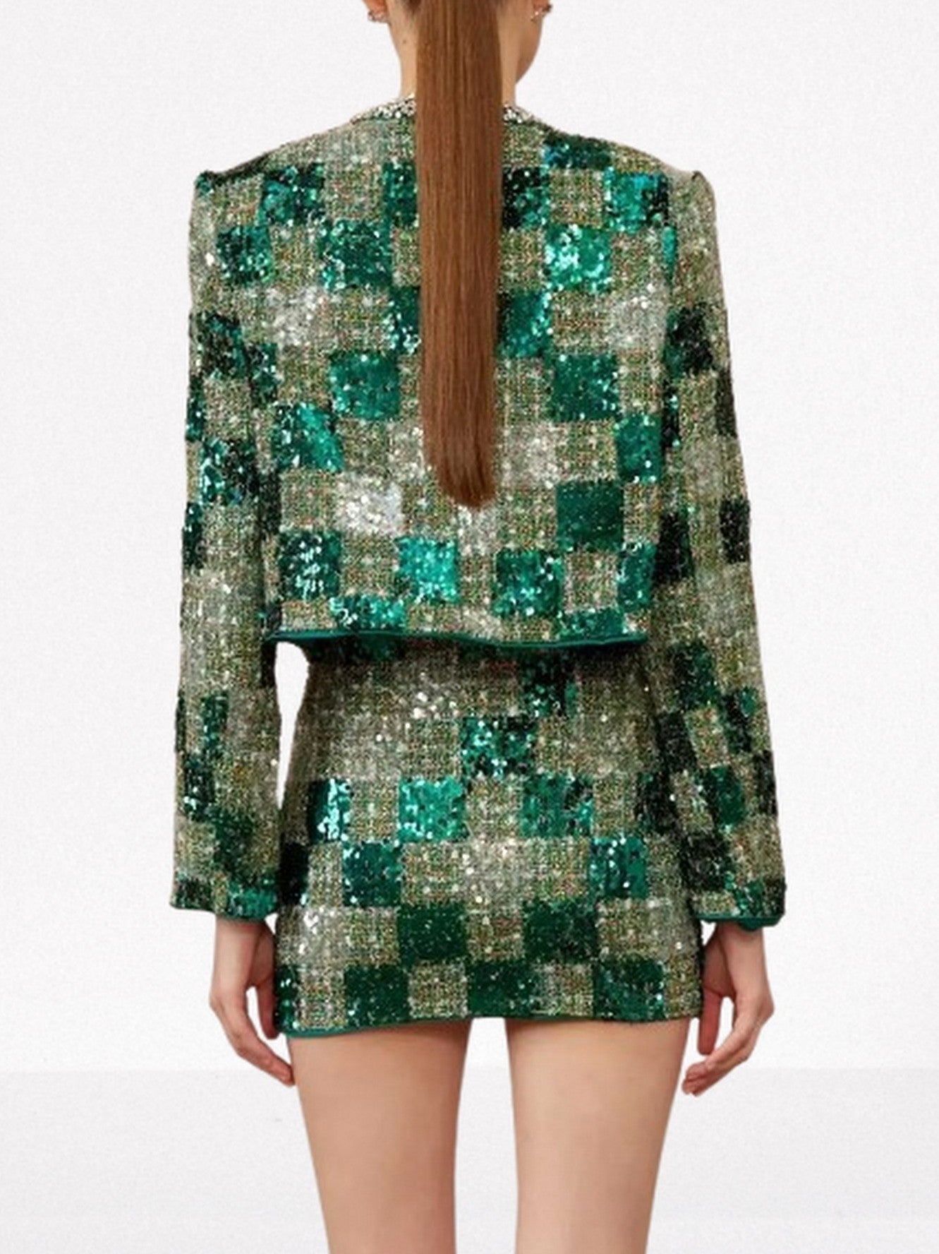 Tweed Sequin Embellished Jacket & Skirt Set - Suits & Sets
