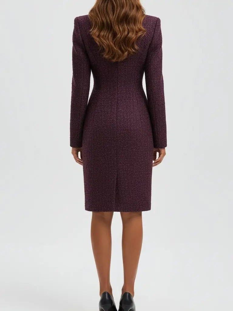 Tweed Tailored Coat with Gold Buttons - Coats