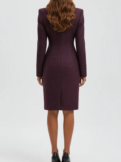 Tweed Tailored Coat with Gold Buttons - Coats