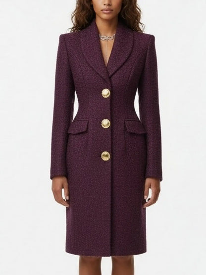 Tweed Tailored Coat with Gold Buttons - Coats