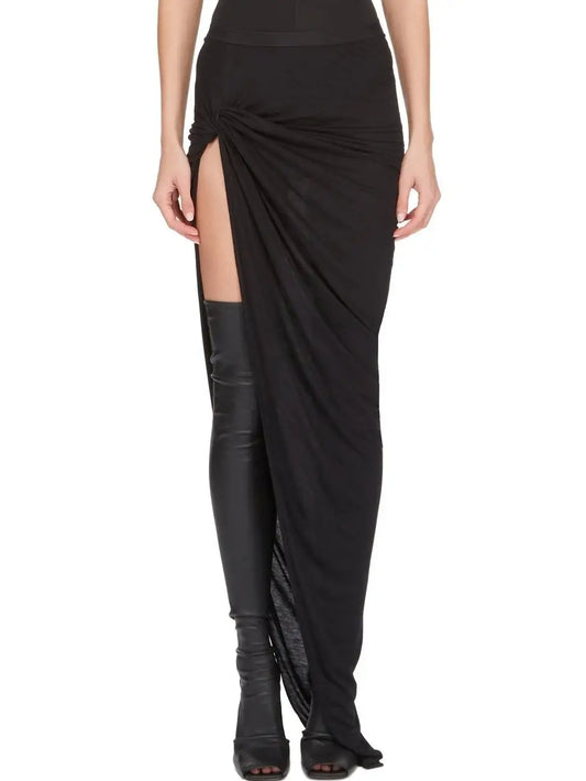 Twisted Maxi Skirt with High Slit in Black - Small - Skirts