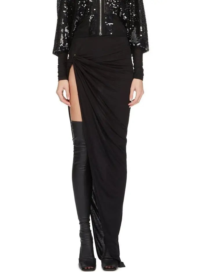 Twisted Maxi Skirt with High Slit in Black - Skirts